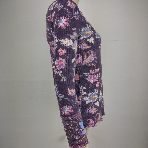 Sundance purple floral Cotton blend long sleeve thermal shirt ladies Small - Picture 3 of 8